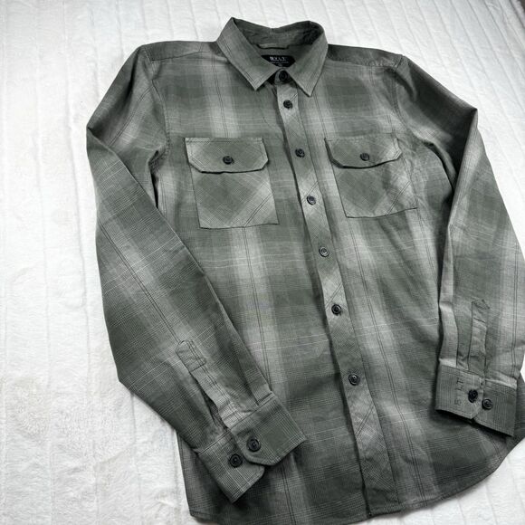Bylt Trestles Flannel Shirt Mens Large Green Plaid Double Pocket Embroidery Logo - Picture 11 of 12